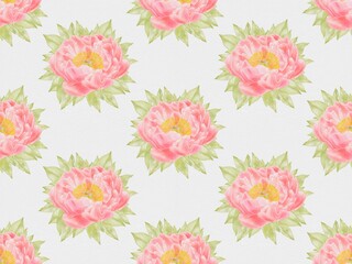 Coral Peonies Seamless Pattern – Watercolor Floral Design on White Background