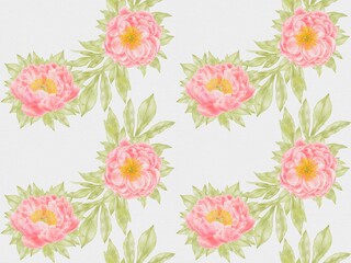 Coral Peonies Seamless Pattern &ndash; Watercolor Floral Design on White Background