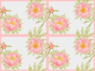 Coral Peonies Seamless Pattern &ndash; Watercolor Floral Design on White Background