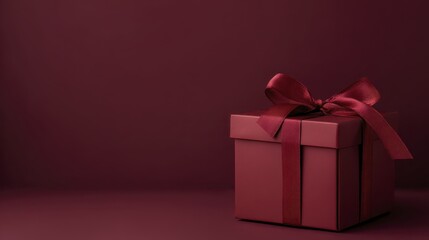 Fototapeta premium Elegant burgundy gift box with ribbon on minimalist background for celebrations and holidays