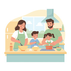 family is cooking together