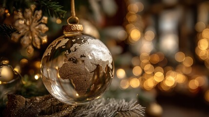 Glittering Christmas Ornament with World Map Decoration