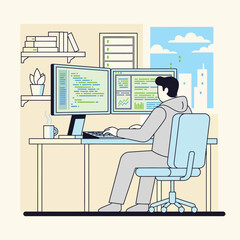 man working on computer