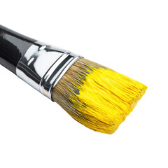 Fototapeta premium A close-up shot of a paint brush with vibrant yellow paint on its bristles, ready for artistic creation or home improvement. background removed