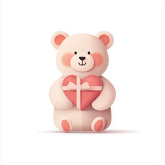 Obraz premium Cute teddy bear holding a heart gift representing Valentine's Day 
