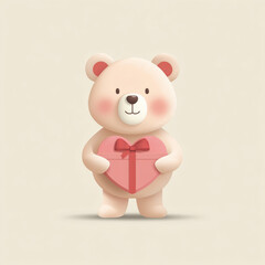 Obraz premium Cute teddy bear holding a pink heart gift for Valentine’s Day 