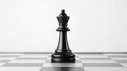 Black chess piece standing on chessboard on white background