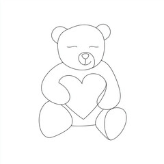 Obraz premium Teddy bear holding heart in simple line art style for Valentine's Day 