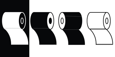 Toilet paper tissue icon set isolated on white background. Vector illustration, outline.