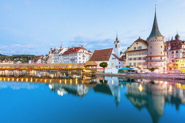 Fototapeta premium old wood bridge in the Swiss ,old town in the Europe