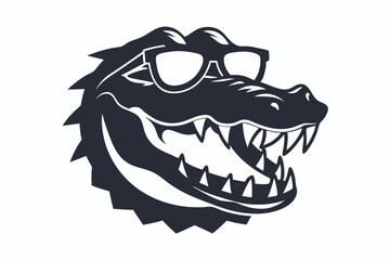 Stylish alligator head flaunts sunglasses with cool teeth in a bold monochrome style