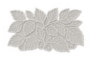 White decorative lace applique design with delicate floral and leaf pattern, transparent background