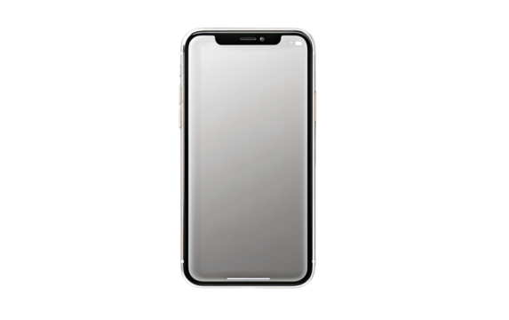 A light gray smartphone, front view.  The screen is blank.  A protective case is visible