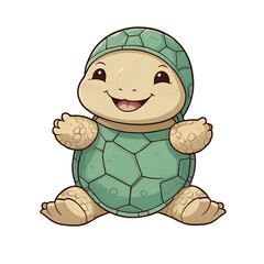 Adorable baby turtle with a happy face, vector illustration in cute cartoon style on white background.
