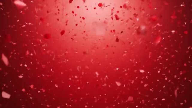 Red confetti falls on a red background. 4k video