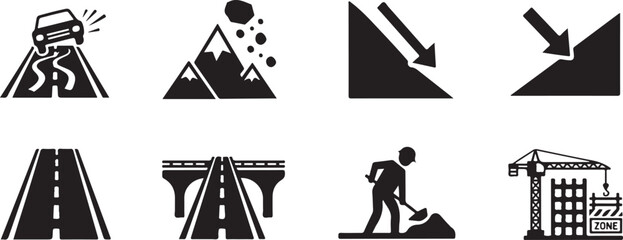 Road safety, construction, and hazard warning icon collection