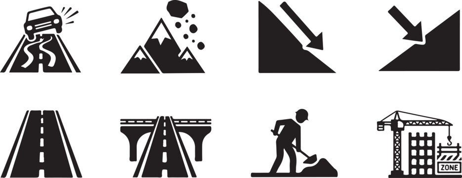 Road safety, construction, and hazard warning icon collection