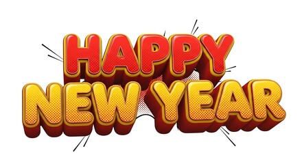 New Year Celebration: Vibrant typographic design announces a joyful New Year, radiating a sense of optimism and festive cheer.