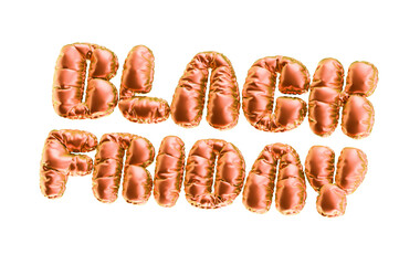 3D Render of Shiny Gold Metallic Balloon Letters Spelling Black Friday on Isolated Black Background