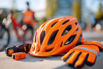 Modern cycling gear at sunset