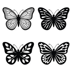  Butterfly silhouette vector art set . Monarch  elegant wild flying moth , glowworms, fireflies  design for decoration and tattoo art.