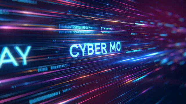 Cyber Monday digital sale concept with neon lights and futuristic design - Powered by Adobe