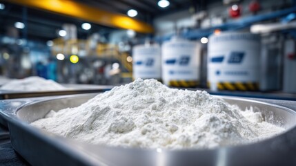Close view of processed lithium carbonate in industry setting