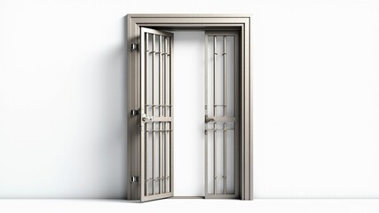 Obraz premium Open Cage Door Symbolizing Freedom and Escape on White