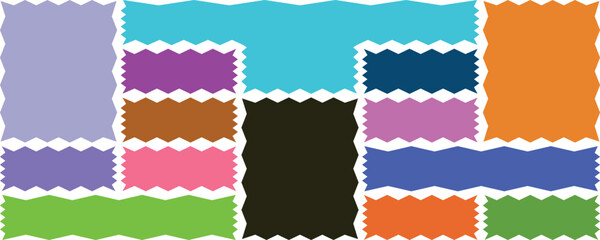 Colorful fabric swatches with zig-zag edges abstract background