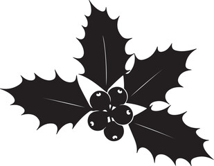 Black Silhouette of a Holly Sprig with Berries on a White Background christmas winter on transparent background