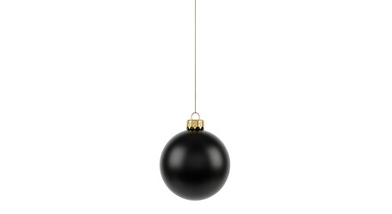 Elegant black Christmas ornament with golden cap hangs on a delicate chain against a clean white background