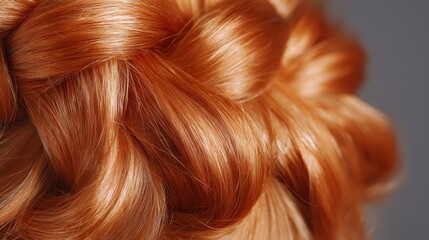 Naklejka premium Close-Up View of Intricate Braided Hairstyle with Glossy Copper Hair Texture, Capturing the Beauty of Hair Artistry and Styling Techniques