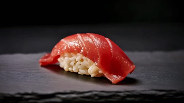 Sushi Roll on Wooden Board with Tuna in Gourmet Restaurant