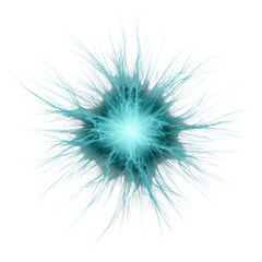 Obraz premium A vibrant, glowing blue core emits intricate electrical tendrils, surrounded by a spiky, fuzzy white aura, forming an energetic burst or powerful explosion. background removed