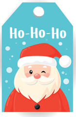 Cute holiday label with smiling man in red suit and beard. Festive Christmas tag design for gifts, cards, and printables.