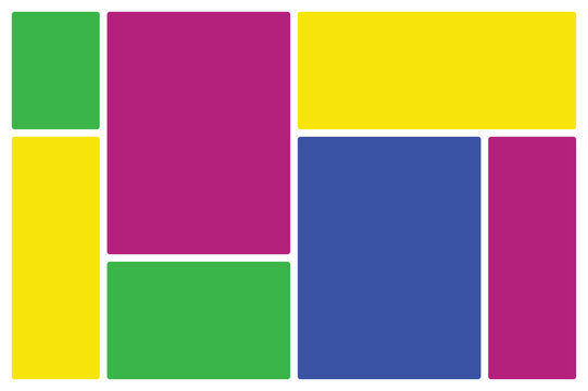 Vibrant Geometric Collage of Rectangles in Primary and Secondary Colors Bento grid system