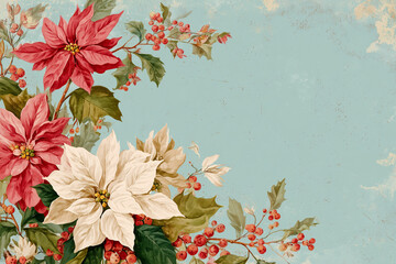 vintage watercolor  floral blue background