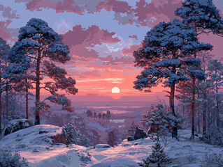 sunset in the winter