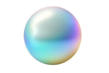A shimmering, iridescent sphere with a pearlescent glow, displaying a soft spectrum of pastel colors on a contrasting transparent background. background removed