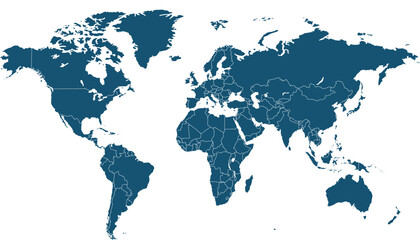 World map. Blue modern vector map. Silhouette map.