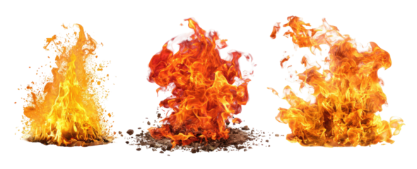 Three images of fire, different intensities