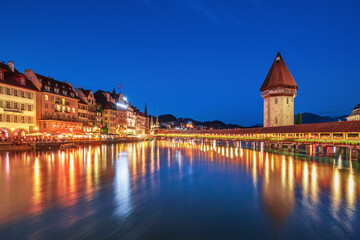 Wood bridge in Luzern ,Old Swiss city in old Europe