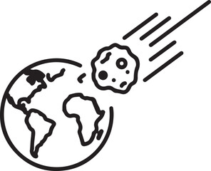 Minimalist black line art icon of a meteor entering earths atmosphere