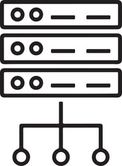 Minimalist black line art icon of a server rack for data storage and technology concepts