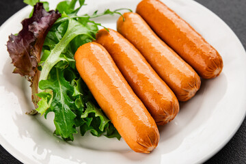 Sausage vegetarian soy meat plant-based food fast food natural tasty appetizer fresh gourmet food background on the table rustic top view copy space keto or paleo diet vegetarian or vegan food