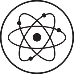 Minimalist black line atomic structure icon within a circle design element
