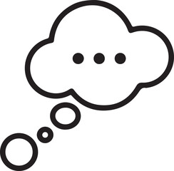 Minimalist black line art icon of a speech bubble for communication and ideas