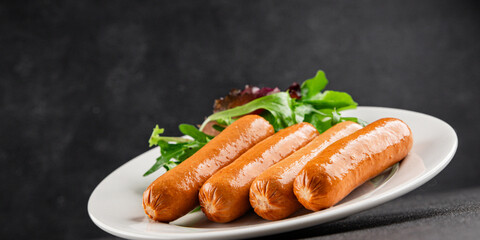Sausage vegetarian soy meat plant-based food fast food natural tasty appetizer fresh gourmet food background on the table rustic top view copy space keto or paleo diet vegetarian or vegan food