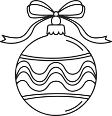Elegant black line drawing of a christmas ornament featuring a decorative wavy pattern across its center