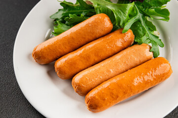 Sausage vegetarian soy meat plant-based food fast food natural tasty appetizer fresh gourmet food background on the table rustic top view copy space keto or paleo diet vegetarian or vegan food